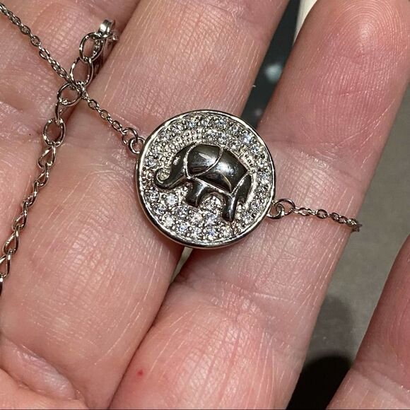 Sterling Silver CZ Elephant Bracelet With White Gold Plating - Picture 3 of 4